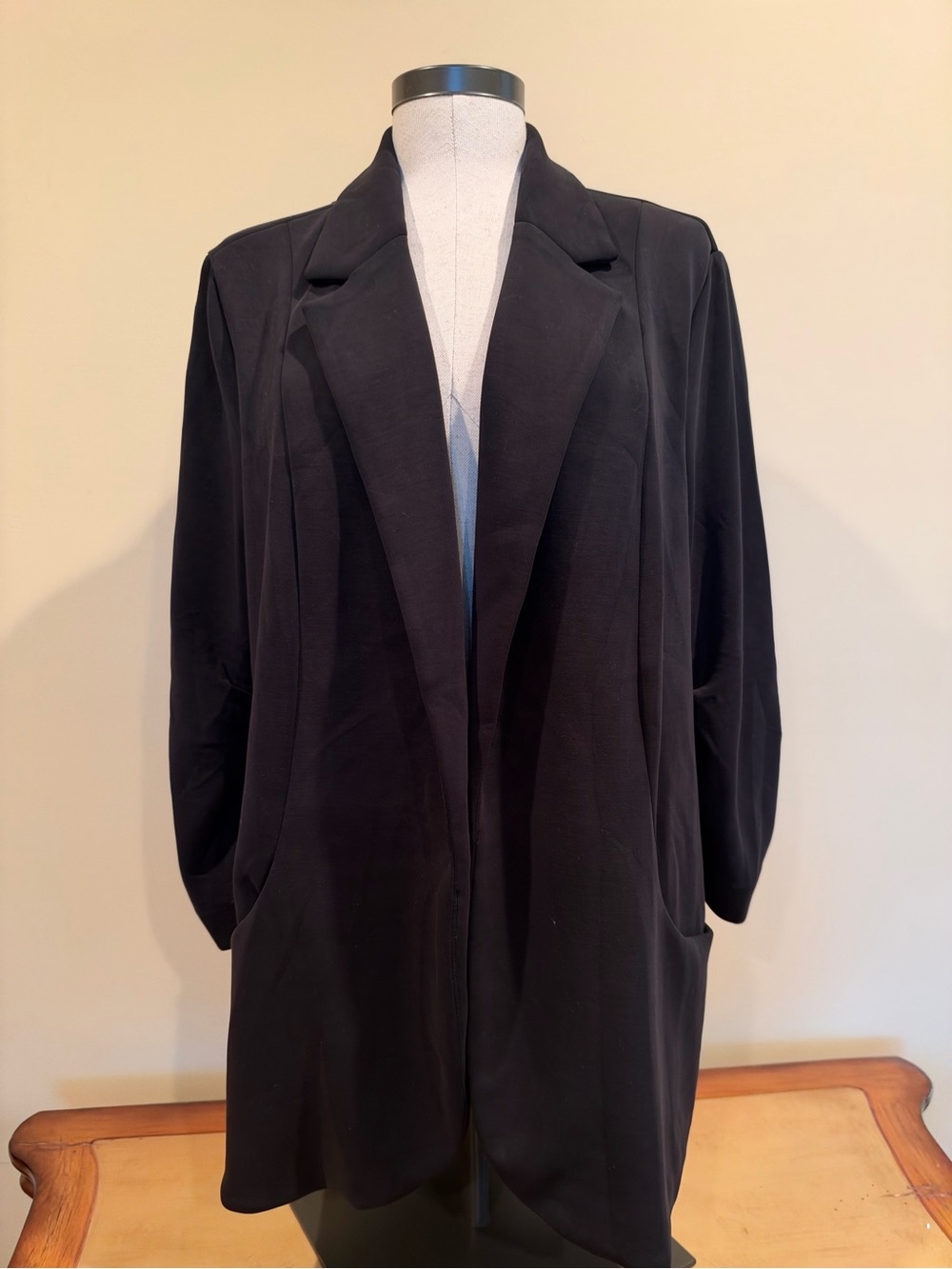 Montgomery Post Women’s Ruched Long Sleeve Open Front Black Blazer NWT Size XL